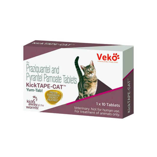 Veko Kick Tape -Cat مطهر واسع الطيف للقطط لعلاج الديدان الشريطية والديدان الخطافية والديدان المستديرة