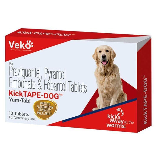 ‏Veko Kick Tape -Dog مطهر واسع الطيف للكلاب لعلاج الديدان الشريطية والديدان الخطافية والديدان المستديرة