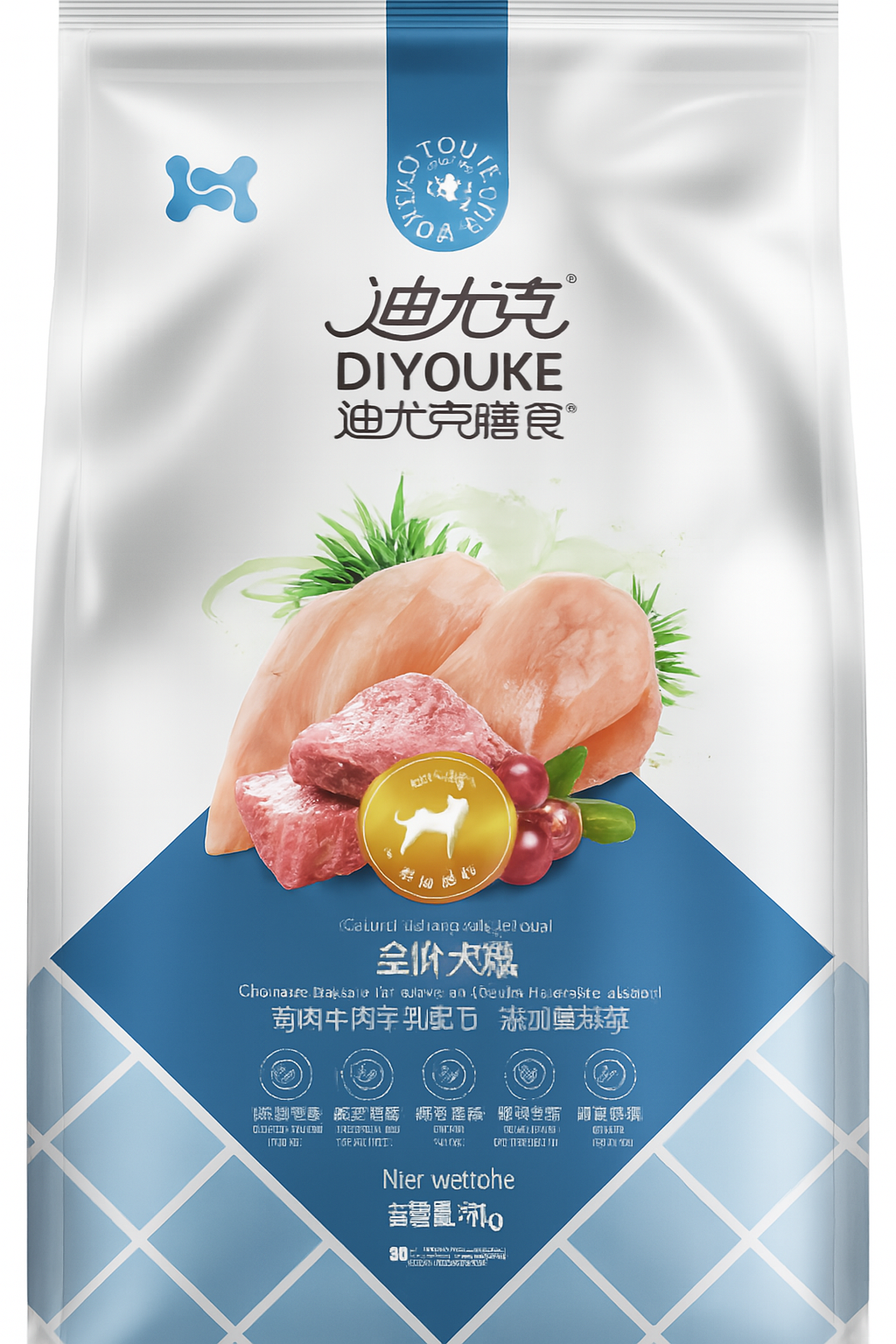 DIYOUKE 1.5kg دجاج ولحم بقري، توت بري